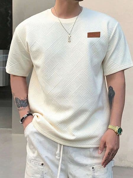 Mens Simple Stylish Casual Jacquard RoundNeck TShirt 250826BANJIA