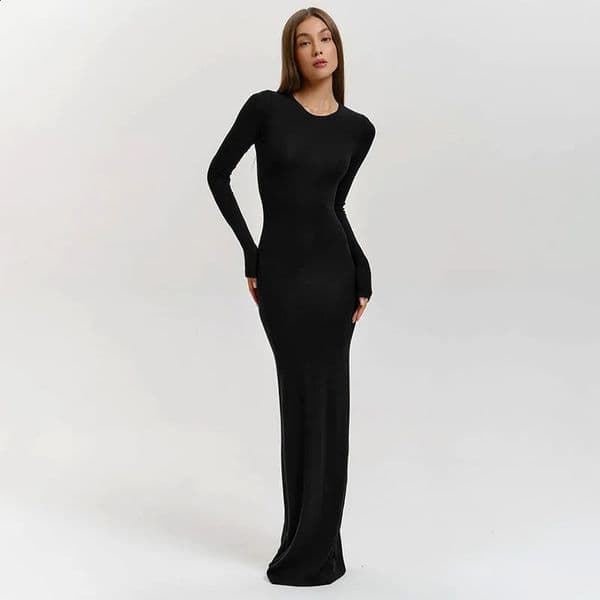 Spot Europe and the United States crossborder autumn womens solid color round neck long sleeve dress women 250827BJ
