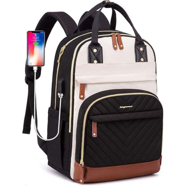 Laptop Women Bag - 15.6 inch Work Travel with USB Charger College Bookbag Waterproof Business Computer Backpack Anti-theft Casual Backpacks for Nurse Teacher 123