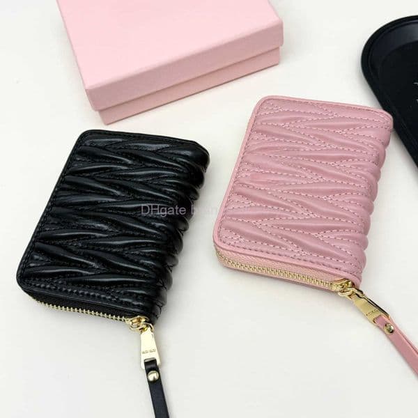 Leather Card Holder Wrinkled Sheepskin Card Case Genuine Leather Wallet for Women Short Bank Card Holder Cartoon Zipper Coin Purses for Women