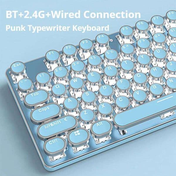 EWEADN Wireless Retro Typewriter Keyboard Tri Mode BT G USB C Keys Metal Panel LED Backlit Ergonomic Aesthetics