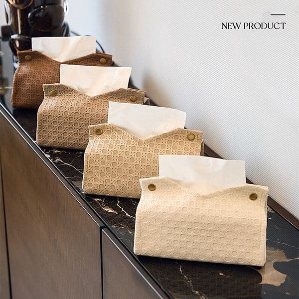 Rattan Pattern Snap Button Home Cover High-End Desktop Storage Texture V-Mouth Tissue Box Ddmythur B2