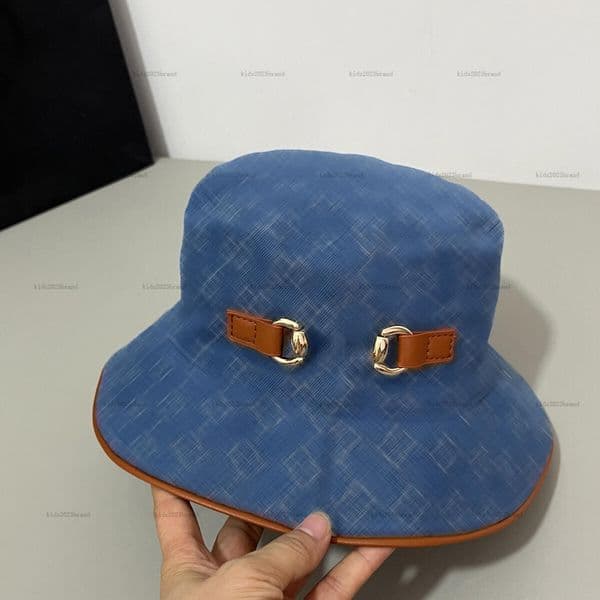 New child Wide Brim Hats Brown leather edge trim boys girls Bucket hat kids fashion accesories baby caps A357X10N076