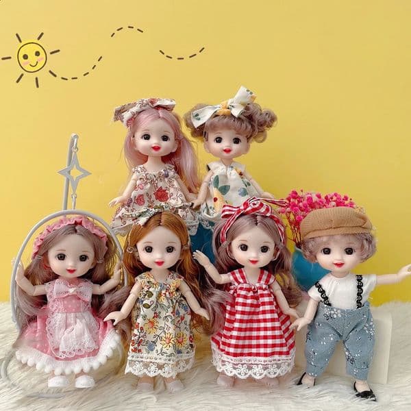 16 cm BJD Mini Doll 13 Movable Joint Girl Baby 3D Big Eyes Beautiful DIY Toy Doll With Clothes Dress Up 1/12 Fashion Doll 250828BJ