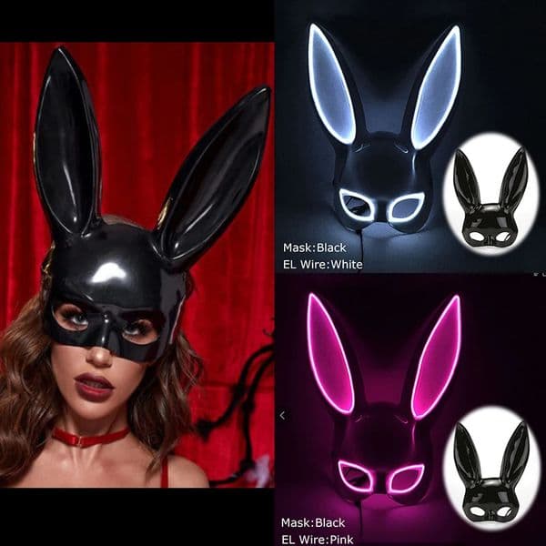 Sexy Rabbit Black Mask Luminous Half Face cute bunny mask for man women Bar Nightclub Waiter costume 250820BANJIA