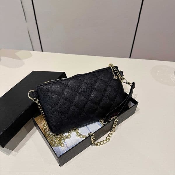 Luxury Caviar Zipper Handbag with Hand Rope Women Classic Design Crossbody Bag Coin Wallet Single Shoulder Phone Bag with Gold Chains Leather makeup bag X042