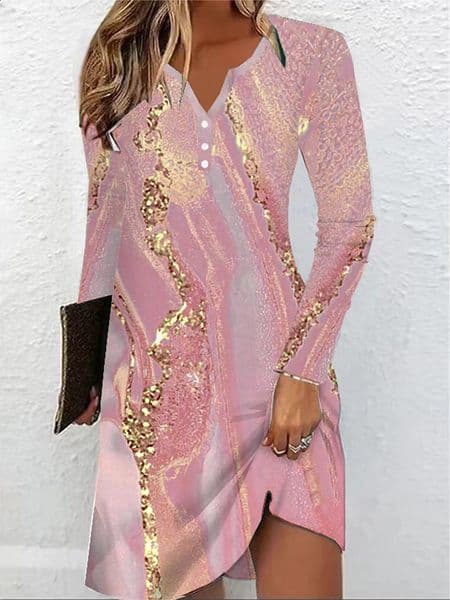 Womens Summer Basic Dresses VNeck Buttoned Pullover Rhinestone Pink Dress Office Outdoor Wear 250827BJ