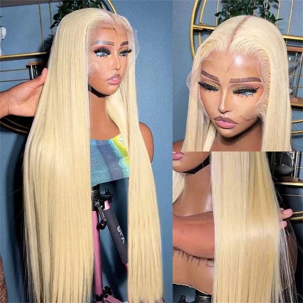 Bone Straight Hair High Density Transparent Wear And Go 613 Blonde Human Hair Wigs for Women Gluelesss 613 Wig Brazilian 13x6 HD Lace Front Wig