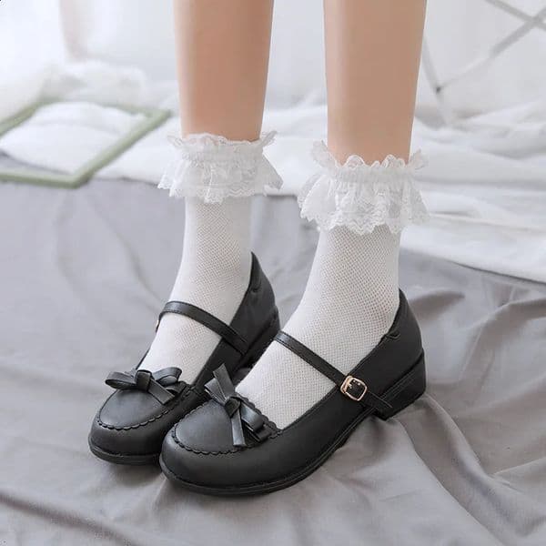 1 Pair Midtube Socks Ladies Japanese lace Lolita White Lolita Princess Socks250828BJ