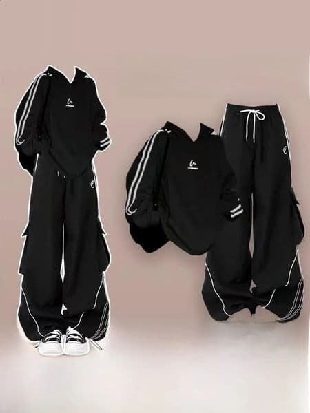 Korean Sle Streetwear Hoodie And Pants Set for Girls Spring Autumn Casual Sportswear Two Piece Long Sve Cotton Hat 250828BJ