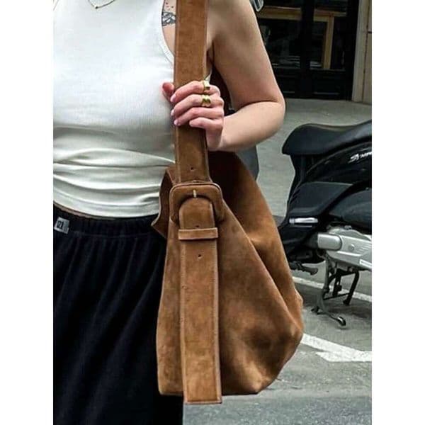 Trendy Arket Suede Buet Bag Women's Crossbody Large Capaci Frosted Imitation Deer Skin Single Oulder Handbag