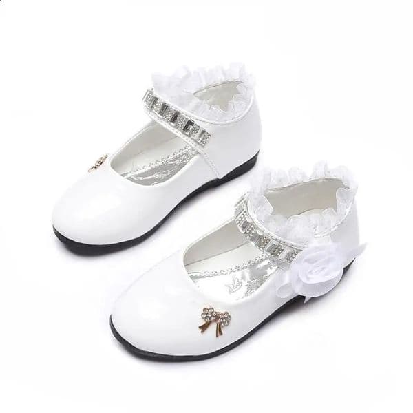Flower Girls Shoes Spring Autumn Princess Lace PU Leather Shoes Cute Bowknot Rhinestone For 311 Ages Toddler Shoes 250828BJ