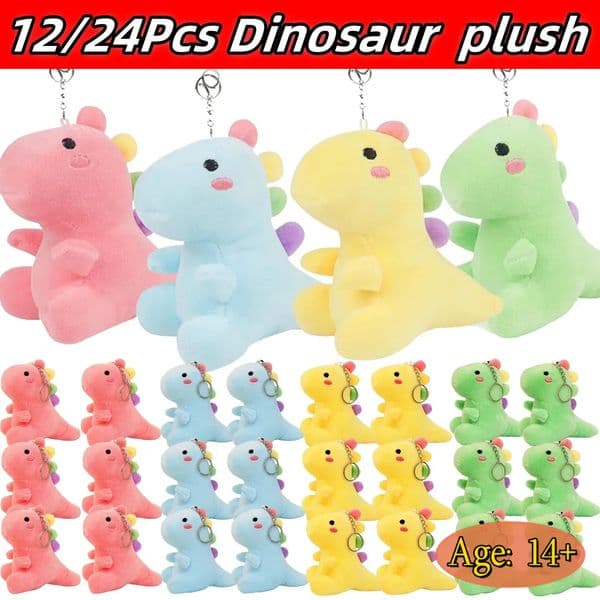 12/24 Pcs Dinosaurs Stuffed Animal Keychain Toy Dinosaur Plush Doll Bulk Dino Plushie Toys Party Favors for Kids Boy Girl Adults250827BJ
