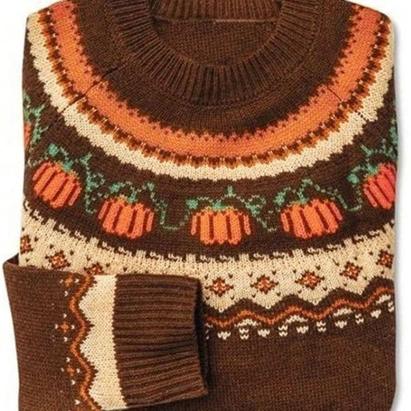 Round neck Halloween pumpkin fashionable jacquard casual regular interval color woolen pullover top y250827BANJIA