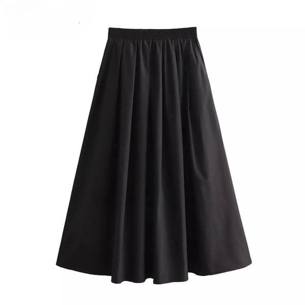 Mooyufon Womens Fashion Spring Black Wide Pleated Swing Vintage Chic Female High Waist Elegant Aline Long Skirt Mujer 250827BJ