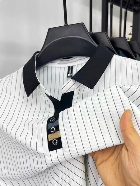 striped n mens short sleeve fashionable polo shirt summer cool and breathable casual lapel golf Tshirt 250828BJ