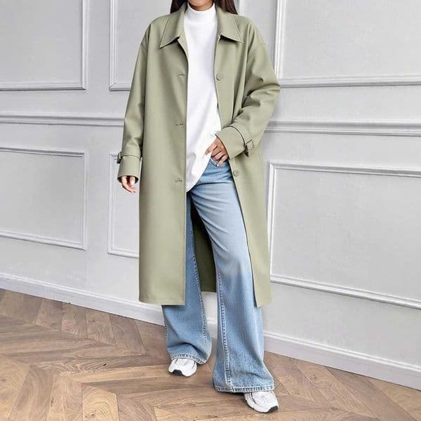 Miea Muse Womens Trench Coat Summer Simple Office Lady Plain Single Breasted Open Front Long Sleeve Lapel Daily Trench Coat Z250828