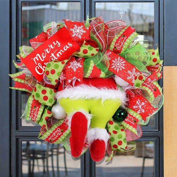 Grinch Leg Wreath Door Hanging New Hong Kong Love Decoration Green Furry Monster Hanging Ornament T250829