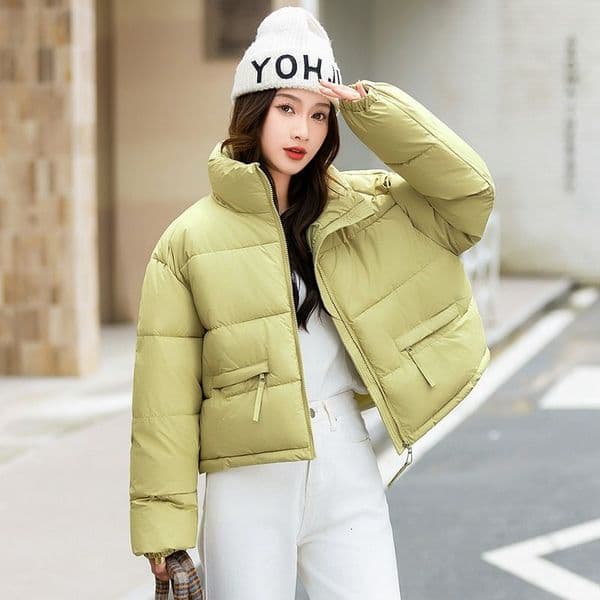 Korean Cotton Jacket Small Height Thick and Warm Winter Coat Womens Short Fashion Stand Up Collar Loose Bread Jacket