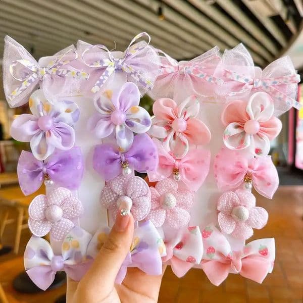 10PcsSet Cute Bows Baby Hairclips Lace Flower Children Girls Hairpins Hairdresses BB Clip Gifts 250828