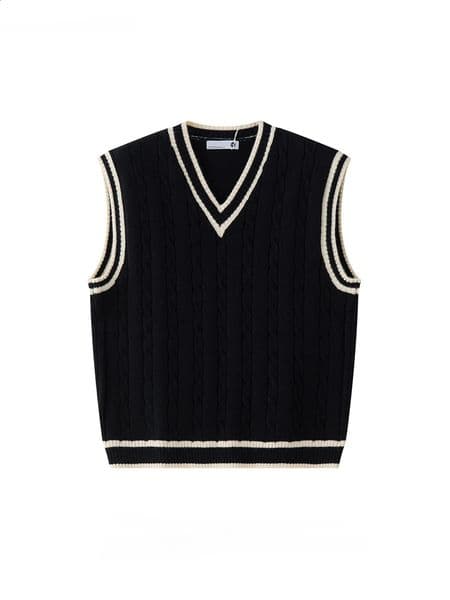 Men Women Woven Twist Colorblocked Vneck Knitted Vests Spring and Autumn British College Style Sleeveless Sweaters Waistcoat 250828BANJIA