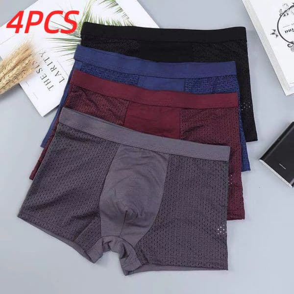 4Pcs Breathable mesh Men Underwear Male boxers Solid Panties Shorts Mens Underpants Intimate Man 250828BJ