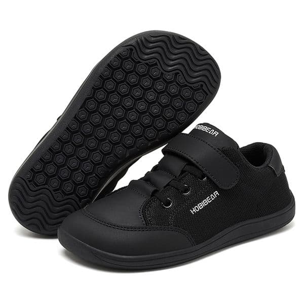 HOBIBEAR Kids Wide Toe Barefoot Shoes Boys Girls Minimalist Sneakers Lightweight Hook Loop Mesh Artificial Leather Shoes250828BJ