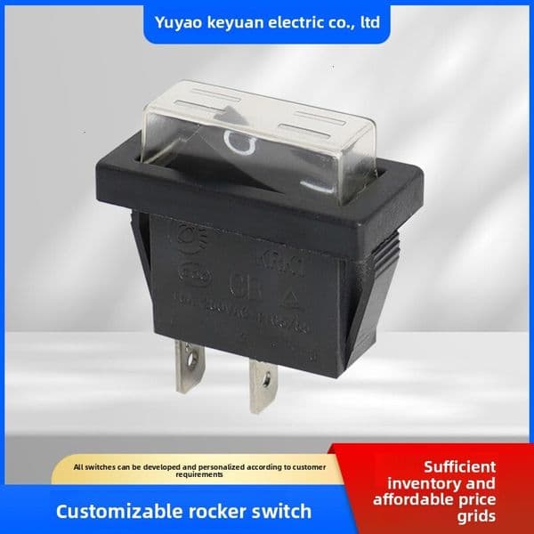 KRK1 Single Unit Full Black - Cover Waterproof Boat Shape 2-Gear 2-Pin Rocker Power Switch