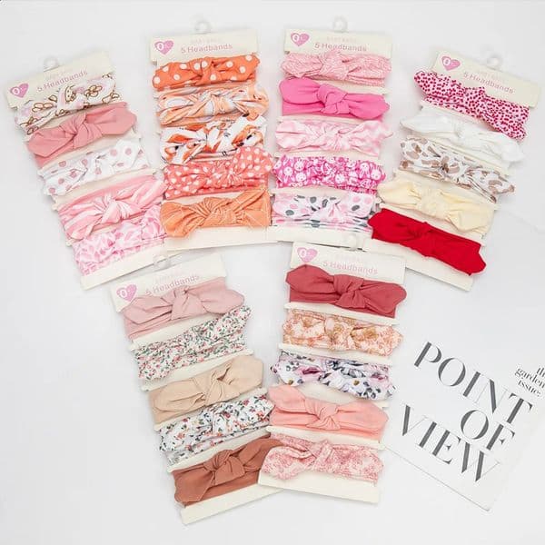 5Pcs/Lot Rabbit Ear Baby Headbands For born Boys Girls Cotton Elastic Hair Bands Kids Hair Tie Bows Knot Headwraps Headwear250829BJ