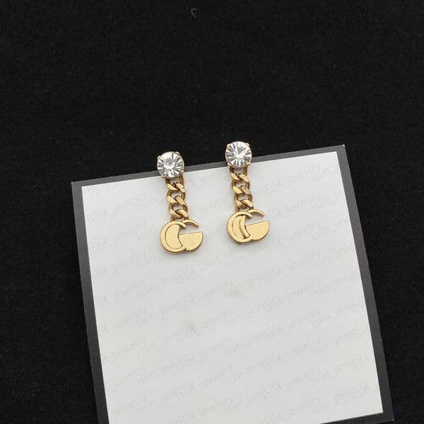 Trendy Style Stud Earrings Logo Printed Gold Color Fashion Pendant Luxury Brass Women Designer Earrings