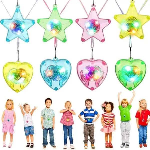 20pcs LED Light Up Necklace Pendants Star and Heart Shape Necklace Glow Luminous Necklace s s Led Flashing Necklace Party 250828BJ