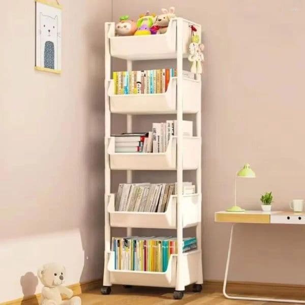 Hooks Multi-Tier Trolley Mobile Living Room Bookshelf With Wheels Bathroom Kitchen Narrow Slit Cabinet Plastic Cart Organizer