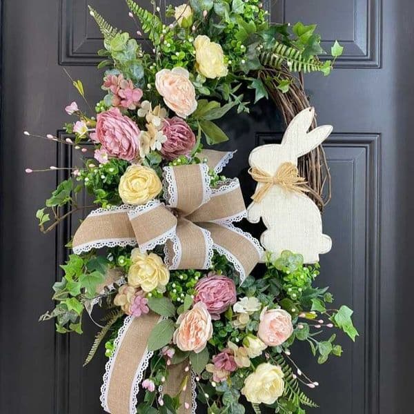 Hong Kong Love New Easter Bunny Wreath Home Artificial Plant Vine Wreath Party Decoration Door Hanging Prop T250829