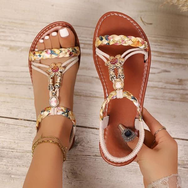 Ethnic style roundtoe flat sandals casual beach shoes 250820BANJIA