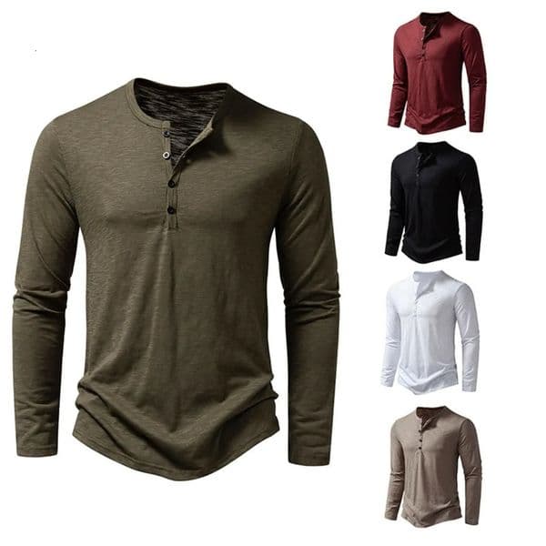 Autumn Mens Cotton Button Long Sleeve Henley Neck TShirt Casual Solid Color Breathable Versatile Fashion Slim TShirts 250828BJ