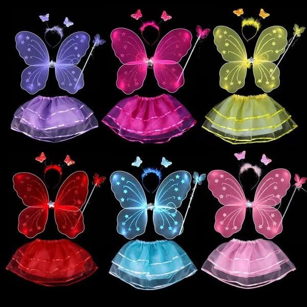1set Colorful s s Fairy Princess Costume Sets Stage Wear Butterfly Wings Wand Headband Tutu Skirts 250828BJ