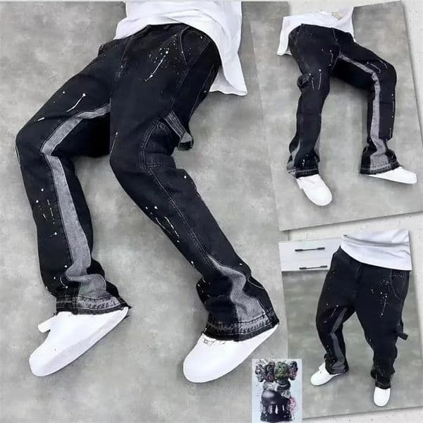 Trendy High Street Mens Jeans Loose Fit Straight Leg Casual Drag Trousers American Style Vintage Vibe Micro Flare 250828