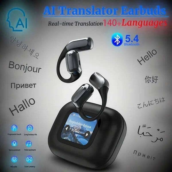 Headphones For Women Ai Translation Earbuds Real Time Intelligent Multifunction Touch Screen Earphones Wireless Bluetooth Black