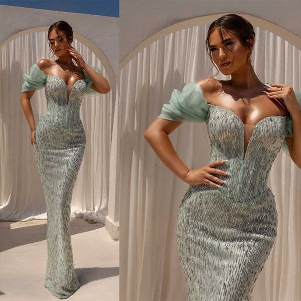 Sexy Evening Dress V-Neck Mermaid Prom Gowns Shine Lace Satin Applique Prom Dress Sequined Robes De Mariee Size Customized vestido de novia H251852