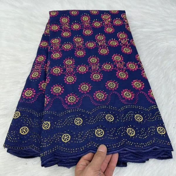 Lace Nigerian Cotton Lace Fabrics Embroidery Design inlay stones 2024 African Swiss Lace Fabric Material for Sewing ClothesDress