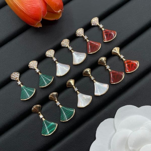 Brand Designer Fan-shaped Earrings Jade Material Diamond Earrings Women's Jewelry Women's Wedding Gift Set Small Fan Series Earrings