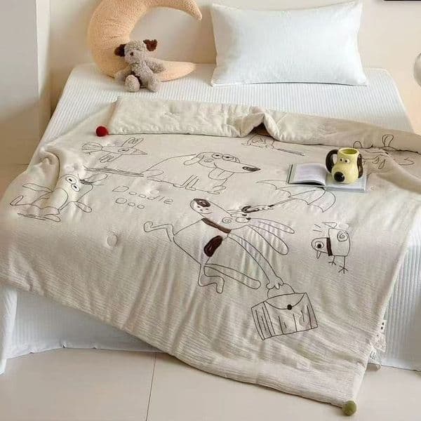 New Autumn/Winter Minimalist Cartoon-Print 100% Cotton Quilt
