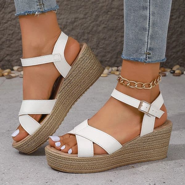 Womens White y Platform Sandals Summer 2024 Buckle Strap Wedge for Woman Thick Sole Non Slip Beach Sandalias Mujer 250820BANJIA