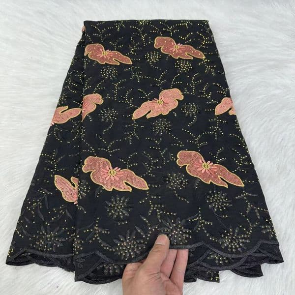 Wine Red African Cotton Lace Fabric 2024 New Nigerian Style Diamond Embroidered Fabric Sewing Daily Clothing for Women 5 yards