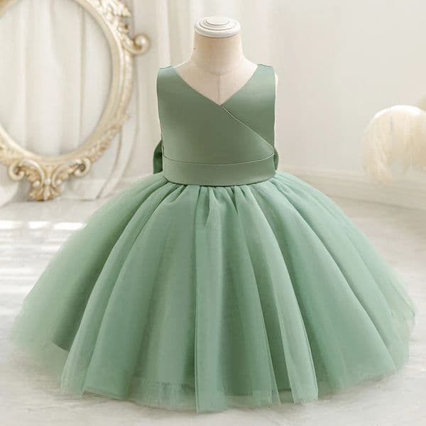 Baby Kids Green Lace Dresses For Children Girl Sleeveless Princess Gown Birthday Party Flower Girls White Dress 250829BJ