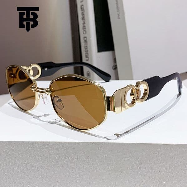 Free Shipping For New Designer Accessories 2025 Personality Oval Trendy Driving Sunglasses For Men Fashion Metal Small Frame Women Sunshade Sunglasses