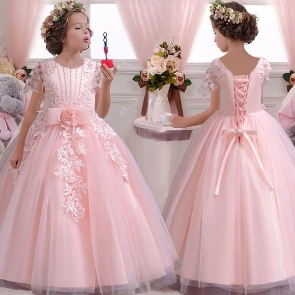 2025 Elegant Girl Wedding Dress Embroidered Mesh Princess Dress 412 Year Old Girl Graduation Party Prom Evening Dress 250829BJ