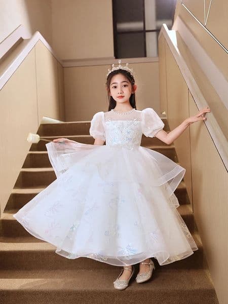 Cute Kids Princess Lace Tulle Short Dress Flower Performance Dresses Girls Birthday Party Dress for Formal Princess Dress 414T 250829BJ