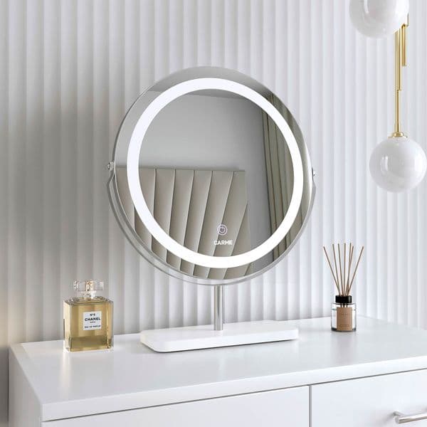 FABS LED Makeup Mirror (Frame: White, Silver) Round-shape, Marble Base