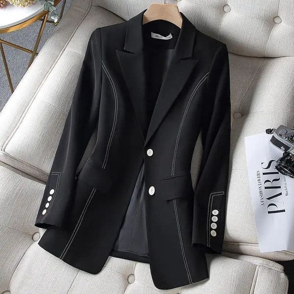 Black Blazers Womens Professional Suit Westernstyle OL Suits Top Exposed Line Decoration Temperament Slim Fit Line Jacket 250829BJ
